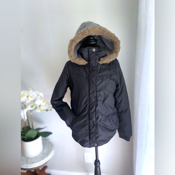 Roxy Hooded Jacket Faux Fur Sherpa Full Zip Black Size M - Picture 3 of 15